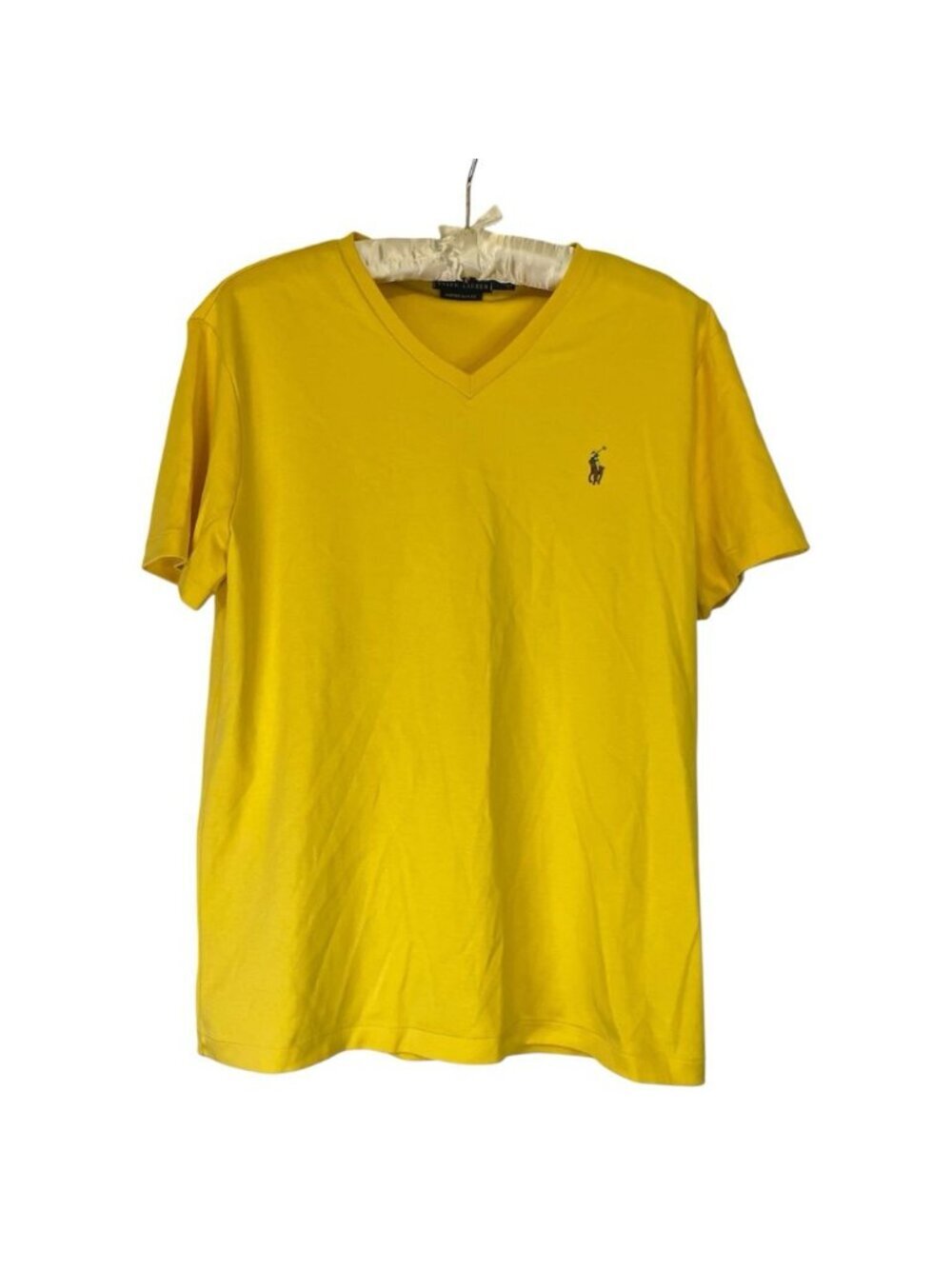 Polo Ralph Lauren V-Neck T Shirt Sz M Mens Custom Slim Fit Yellow Short Sleeve
